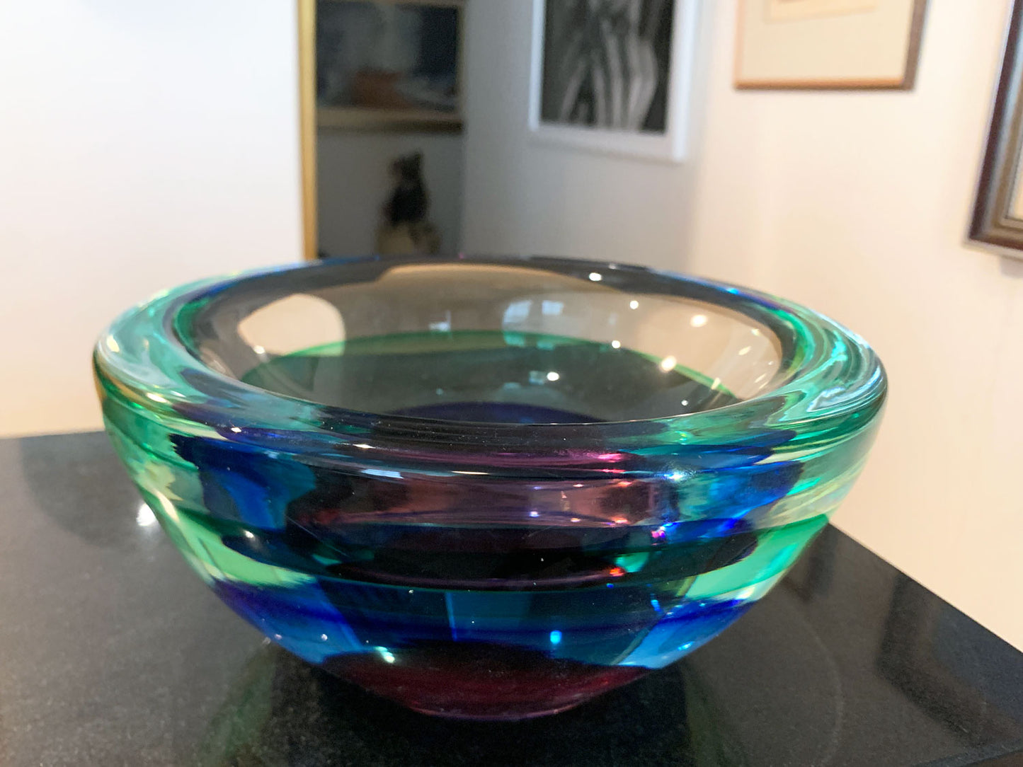 Luigi Onesto (b.1935) Murano Italy - Large Signed Sommerso Purple, Blue & Green Glass Bowl 21.5cm