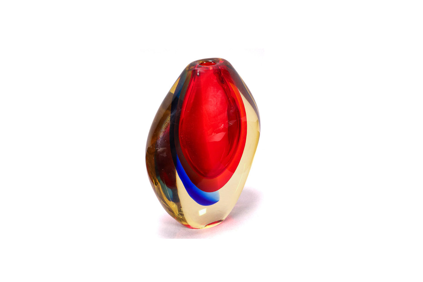 Luigi Onesto (b.1935) Murano Italy - Sommerso Red, Blue & Yellow Glass Vase 25cm