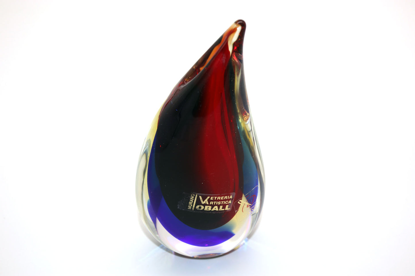 Luigi Onesto (b.1935) Murano Italy - Sommerso Red, Blue & Yellow Glass Vase 15cm