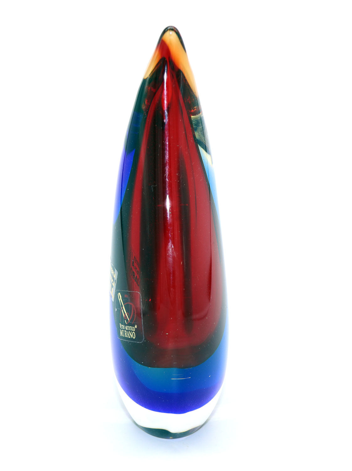 Luigi Onesto (b.1935) Murano Italy - Sommerso Red, Blue & Yellow Glass Vase 15cm