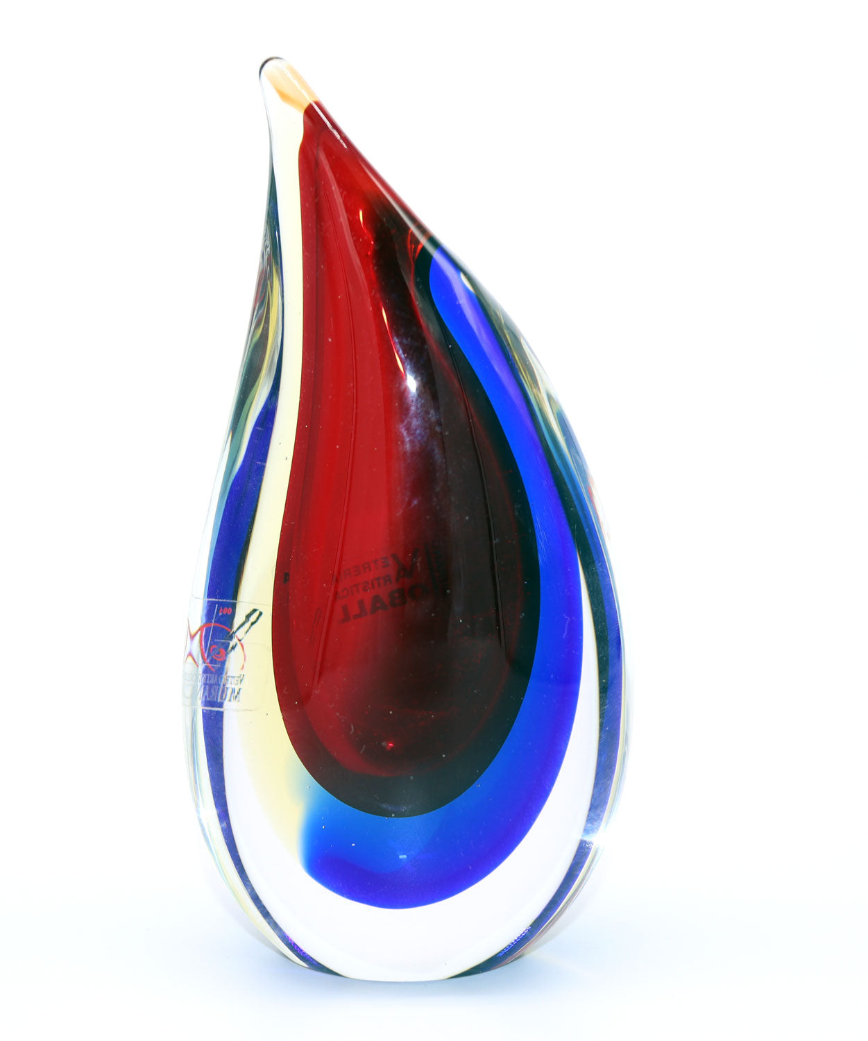 Luigi Onesto (b.1935) Murano Italy - Sommerso Red, Blue & Yellow Glass Vase 15cm