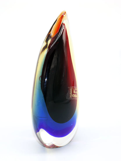 Luigi Onesto (b.1935) Murano Italy - Sommerso Red, Blue & Yellow Glass Vase 15cm