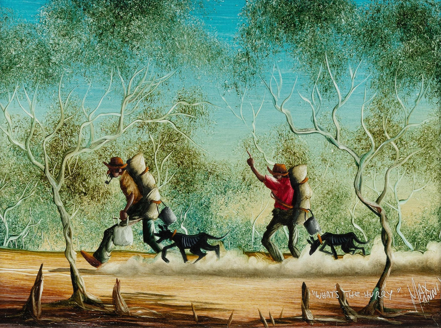 Max Mannix (b.1939). Original Oil Painting on Board 'What's The Hurry' 21.5cm x 29cm