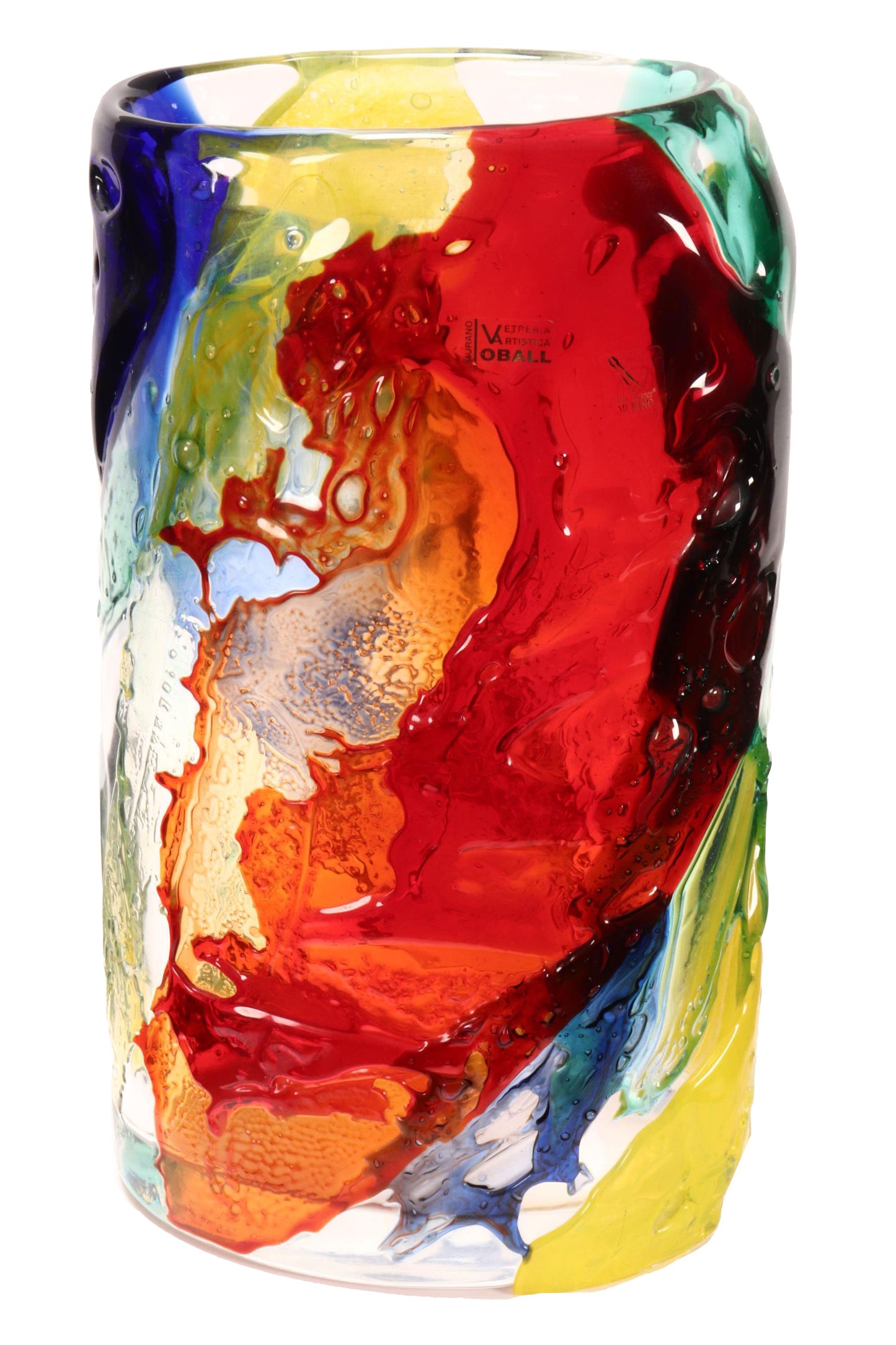 Michele Onesto for Vetreria Oball Murano, Italy - Large Textured Multi-Coloured Glass Vase 36cm