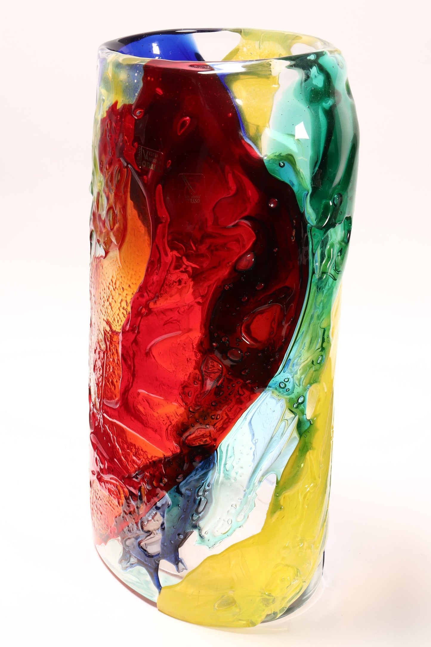 Michele Onesto for Vetreria Oball Murano, Italy - Large Textured Multi-Coloured Glass Vase 36cm