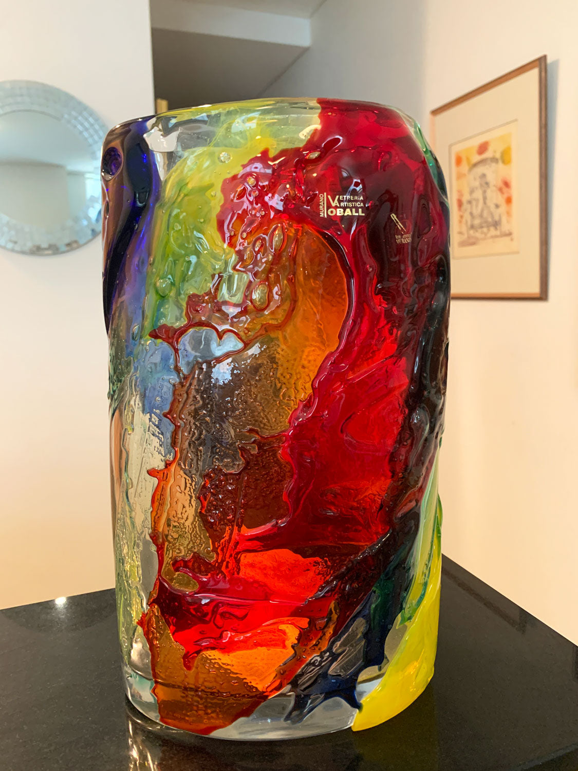 Michele Onesto for Vetreria Oball Murano, Italy - Large Textured Multi-Coloured Glass Vase 36cm