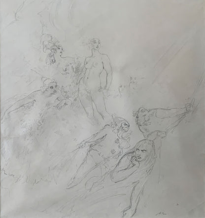 Norman Lindsay (1879-1969) Large Original Signed Pencil Drawing 'Whispers' 1928 42.5cm x 37cm