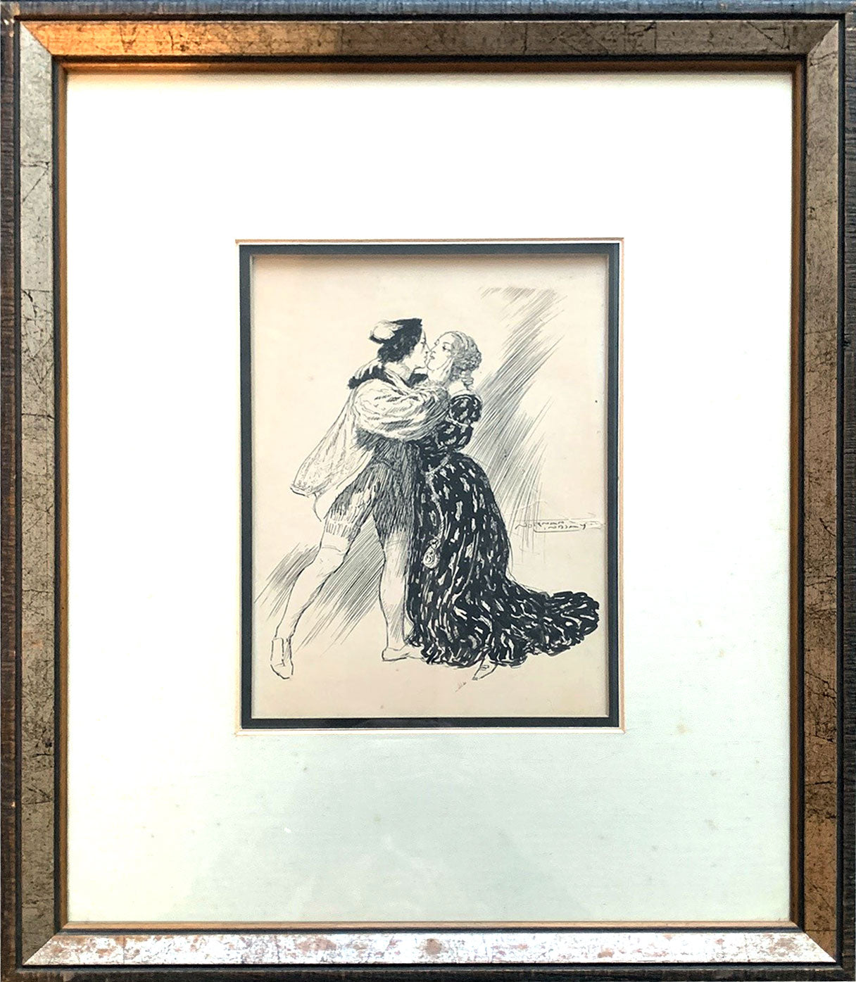 Norman Lindsay (1879-1969) - Original Signed Ink Drawing 'Love - The Kiss' 20.5cm x 15cm