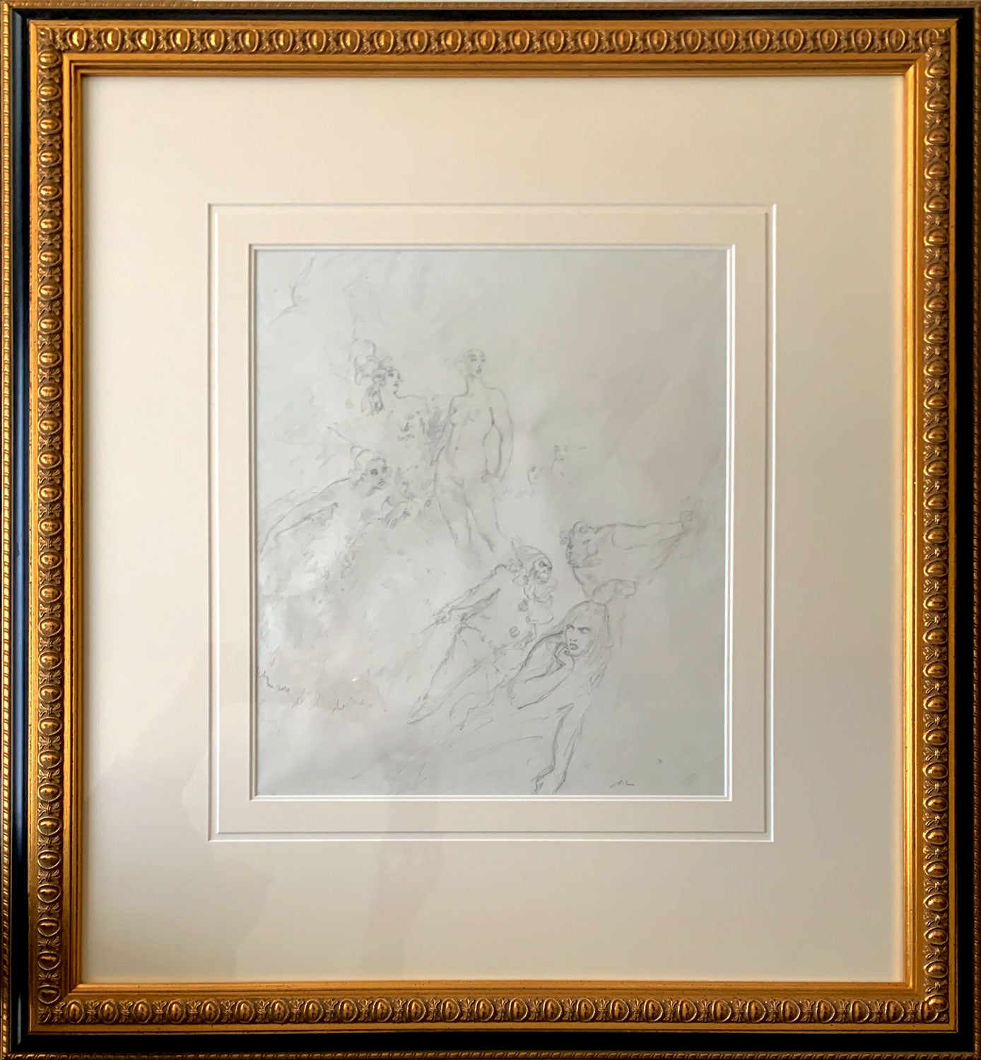 Norman Lindsay (1879-1969) Large Original Signed Pencil Drawing 'Whispers' 1928 42.5cm x 37cm