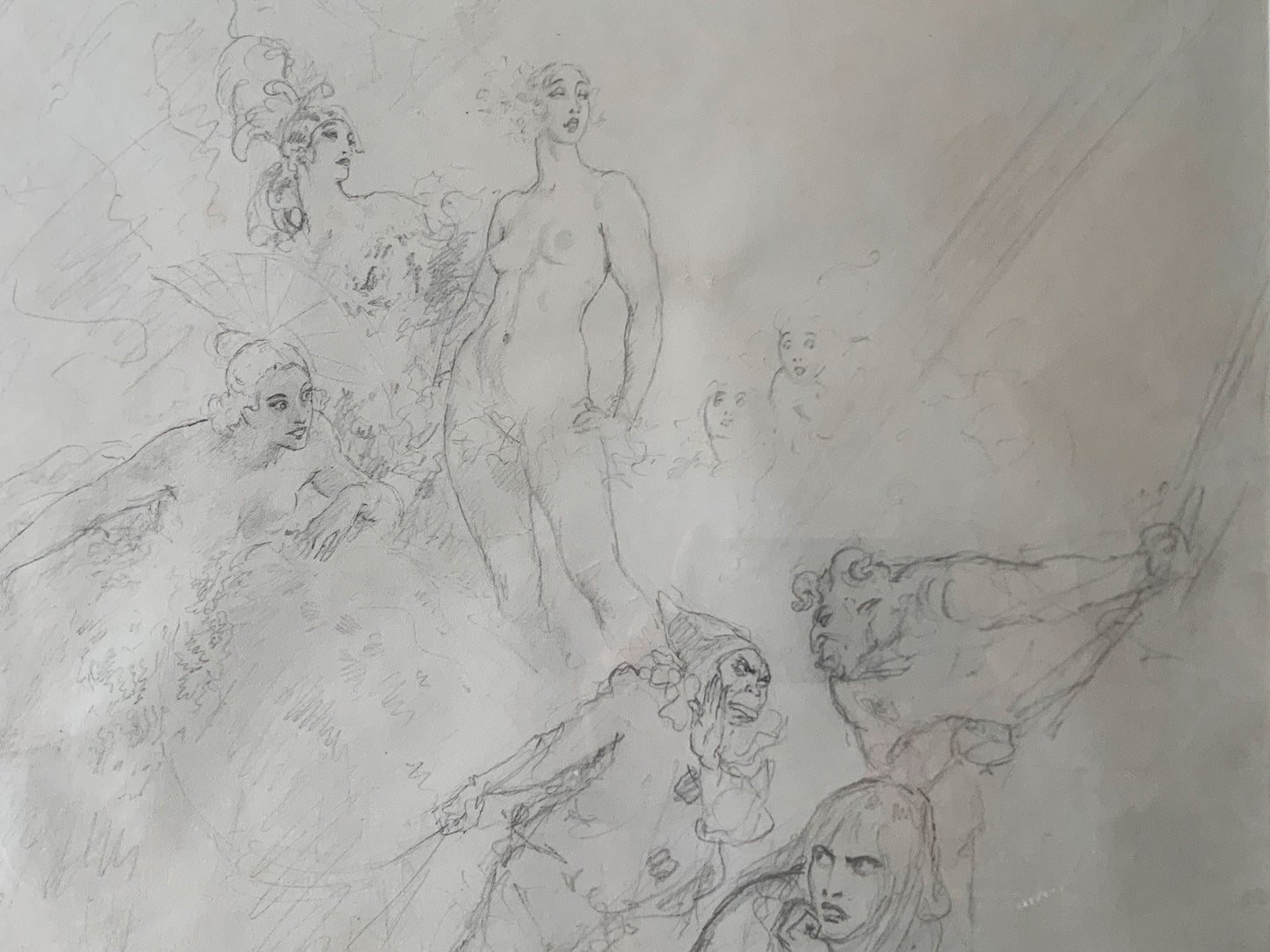 Norman Lindsay (1879-1969) Large Original Signed Pencil Drawing 'Whispers' 1928 42.5cm x 37cm