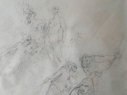 Norman Lindsay (1879-1969) Large Original Signed Pencil Drawing 'Whispers' 1928 42.5cm x 37cm