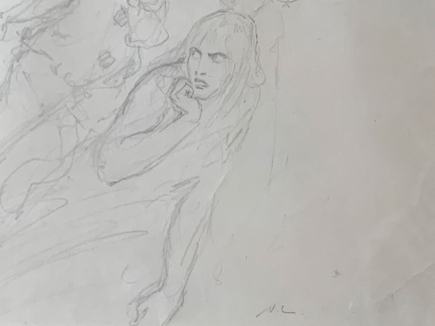 Norman Lindsay (1879-1969) Large Original Signed Pencil Drawing 'Whispers' 1928 42.5cm x 37cm