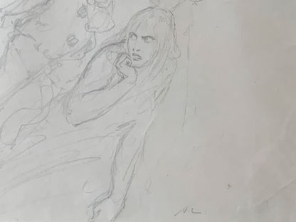 Norman Lindsay (1879-1969) Large Original Signed Pencil Drawing 'Whispers' 1928 42.5cm x 37cm