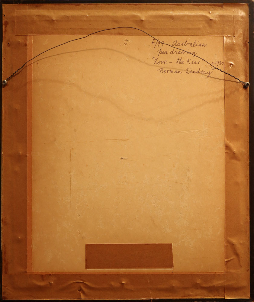 Norman Lindsay (1879-1969) - Original Signed Ink Drawing 'Love - The Kiss' 20.5cm x 15cm