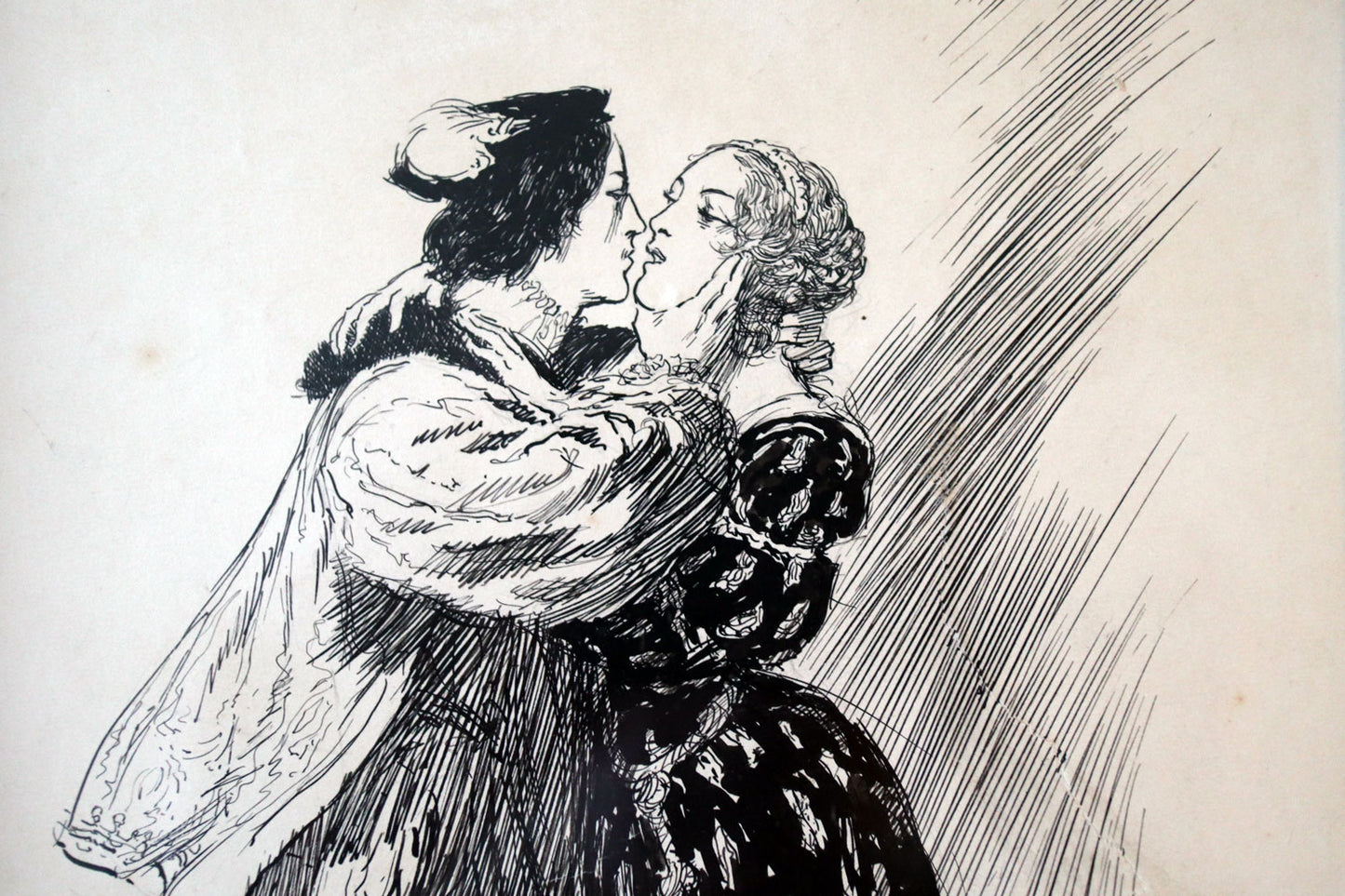 Norman Lindsay (1879-1969) - Original Signed Ink Drawing 'Love - The Kiss' 20.5cm x 15cm