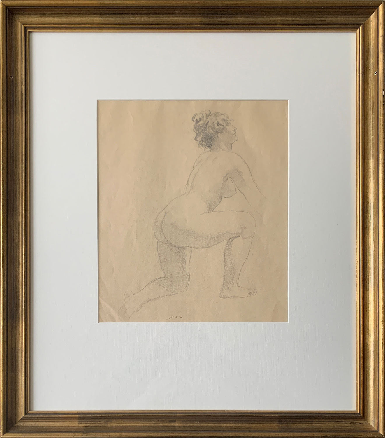 Norman Lindsay (1879-1969) - Large Original Signed Pencil Drawing 'Kneeling Nude' 32cm x 27.5cm