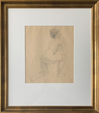 Norman Lindsay (1879-1969) - Large Original Signed Pencil Drawing 'Kneeling Nude' 32cm x 27.5cm