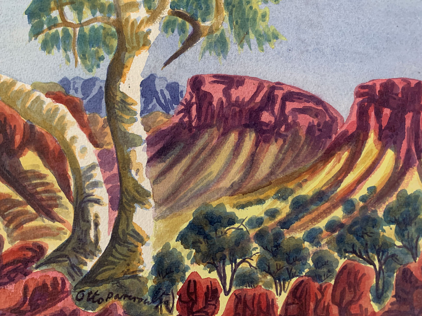 Otto Pareroultja (1914-1993)  Original Watercolour Painting 'MacDonnell Ranges' 26cm x 36cm