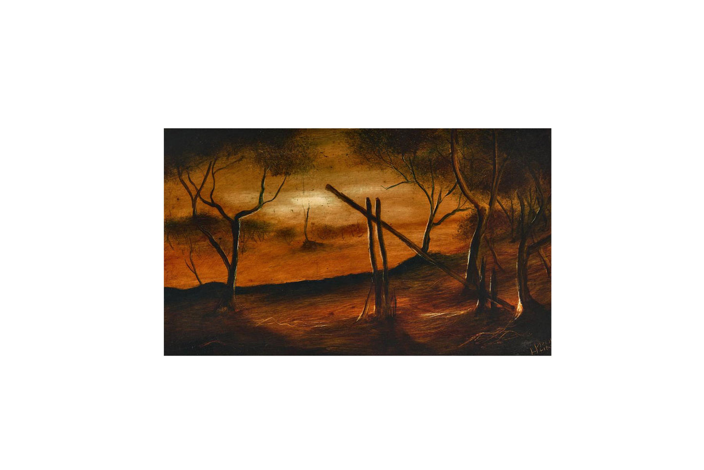 Pro Hart (1928-2006) Large Original Oil on Board "Broken Hill Landscape" 34cm x 58.5cm