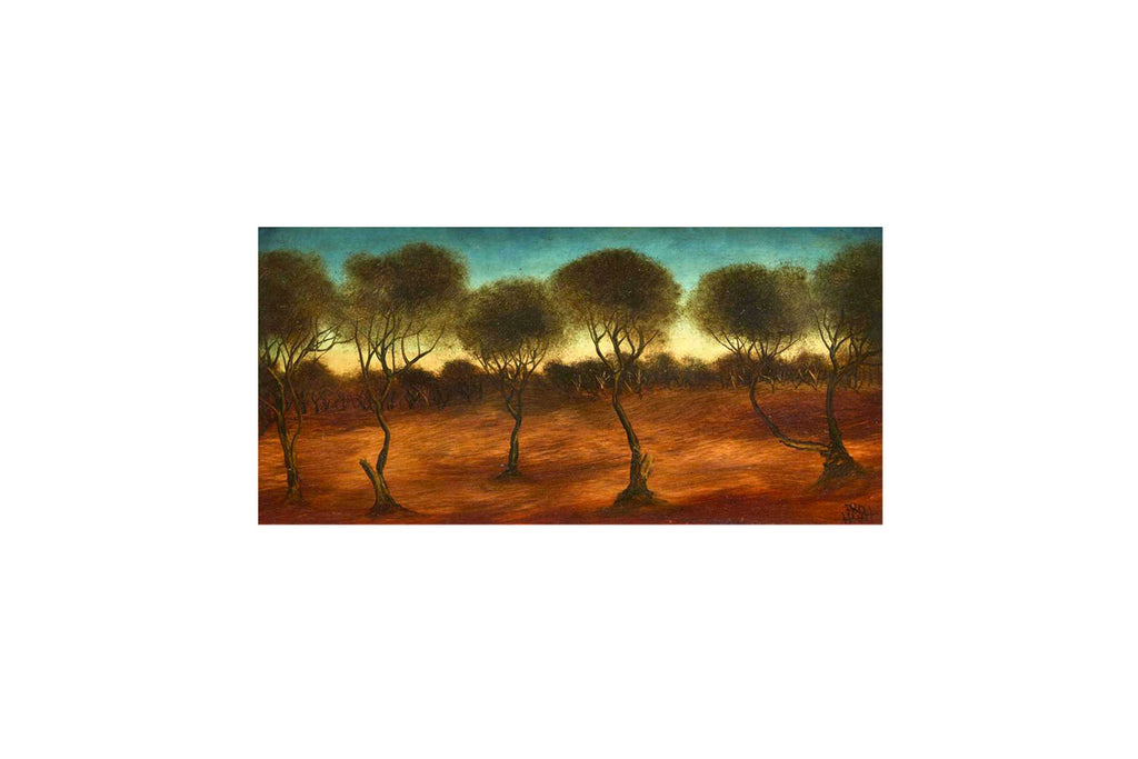 Pro Hart (1928-2006) Large Original Oil Painting "Outback Landscape" 29cm x 59cm