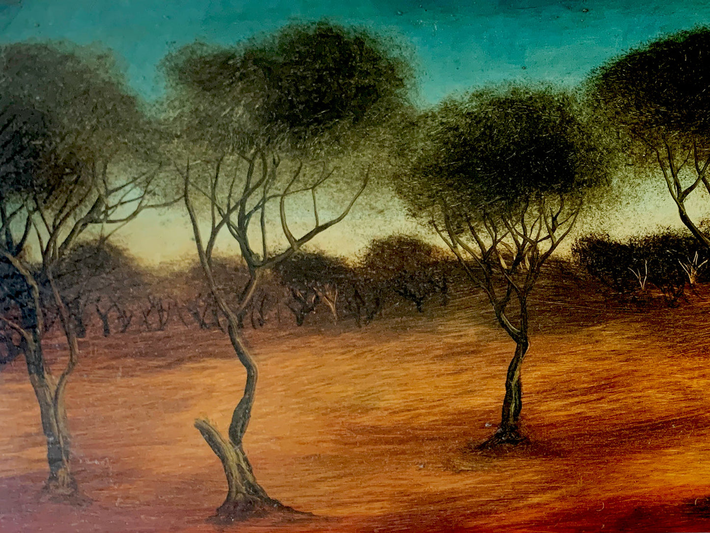 Pro Hart (1928-2006) Large Original Oil Painting "Outback Landscape" 29cm x 59cm