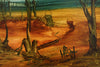 Pro Hart (1928-2006) - Large Original Oil on Board "The Well" 29.5cm x 39.5cm