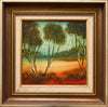 Pro Hart (1928-2006) - Original Oil on Board "Outback Landscape" - 29cm x 29cm