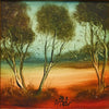 Pro Hart (1928-2006) - Original Oil on Board "Outback Landscape" - 29cm x 29cm