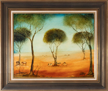 Pro Hart (1928-2006) - Large Original Oil on Board "Drought" 40cm x 50cm