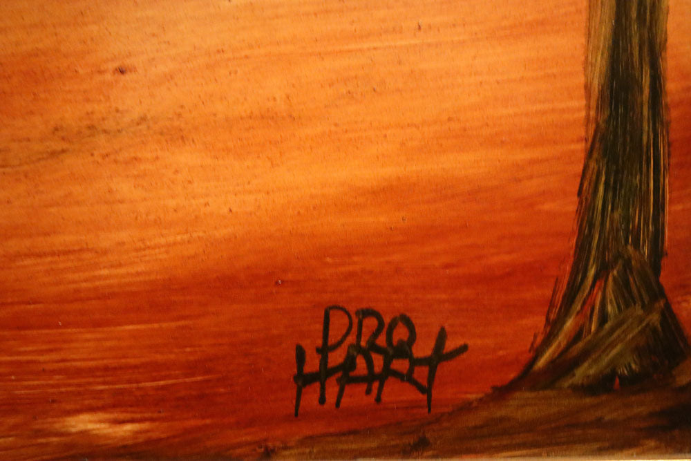 Pro Hart (1928-2006) - Large Original Oil on Board "Drought" 40cm x 50cm