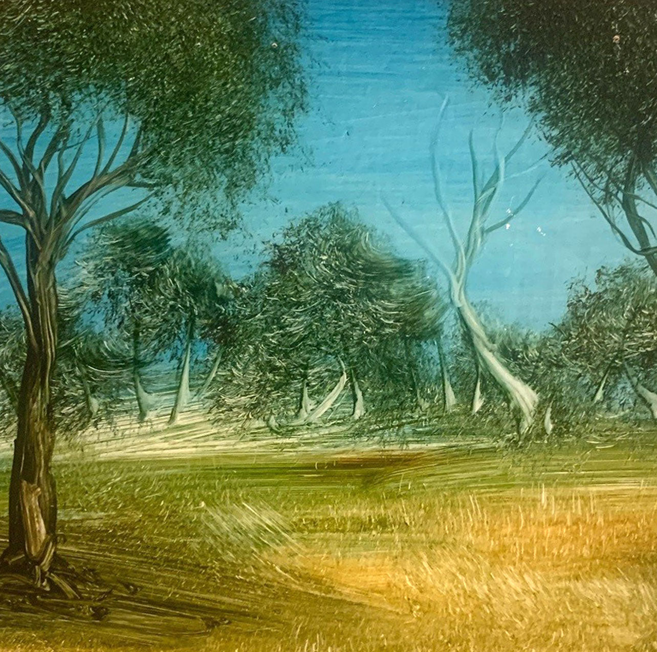 Pro Hart (1928-2006) Original Oil Painting on Board "Outback Landscape" - 19cm x 19cm