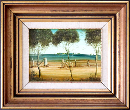 Pro Hart (1928-2006) - Original Oil Painting On Board 'Broken Hill Landscape" 14cm x 18.5cm