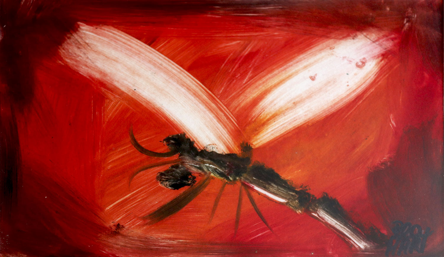 Pro Hart (1928-2006) - Original Oil Painting On Board 'Dragonfly' 14cm x 22cm