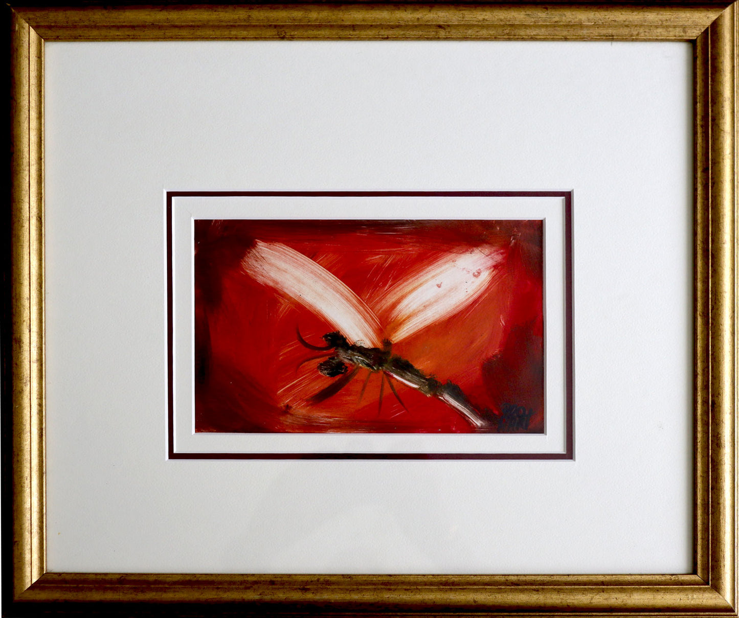 Pro Hart (1928-2006) - Original Oil Painting On Board 'Dragonfly' 14cm x 22cm