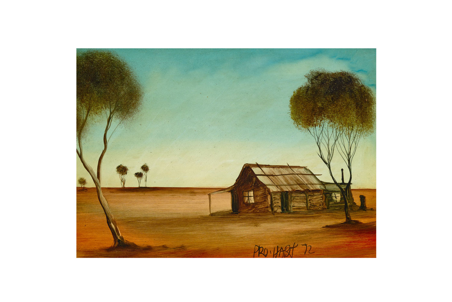 Pro Hart (1928-2006) - Large Original Oil Painting On Board 'Hut Study"  24cm x 34cm