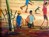 Pro Hart (1928-2006) Large Original Oil Painting On Board 'Street Footy' 28.5cm x 28.5cm