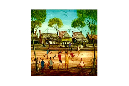 Pro Hart (1928-2006) Large Original Oil Painting On Board 'Street Footy' 28.5cm x 28.5cm