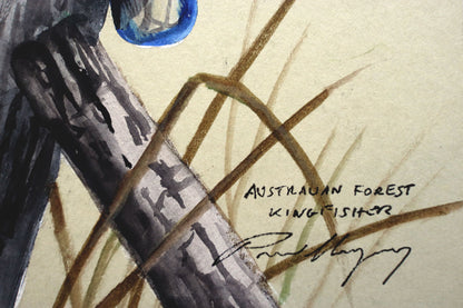 Paul Margocsy (1945 - ) Original Watercolour Painting on Card 'Australian Forest Kingfisher' 26cm x 15.5cm