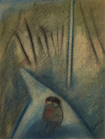 Robert Dickerson (1924-2015) Original Pastel Drawing 'Couple in the Forest' 40cm x 30cm