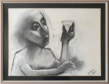 Robert Dickerson (1924-2015) Large Original Charcoal Drawing 'The Toast' 55cm x 75cm