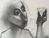 Robert Dickerson (1924-2015) Large Original Charcoal Drawing 'The Toast' 55cm x 75cm