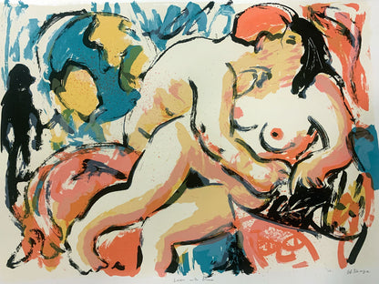 Wendy Sharpe (b.1960) Limited Edition Signed Screenprint 'Lovers With Globe' 42cm x 57cm