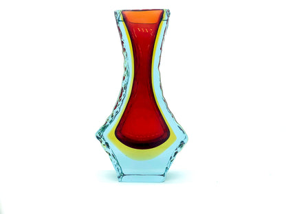 Alessandro Mandruzzato, Murano Italy, Textured Sommerso Glass Block Vase