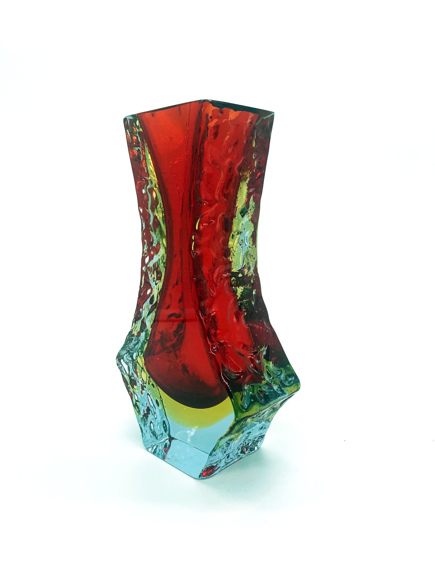 Alessandro Mandruzzato, Murano Italy, Textured Sommerso Glass Block Vase