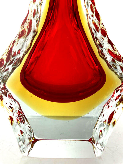 Alessandro Mandruzzato, Murano Italy, Textured Sommerso Glass Block Vase