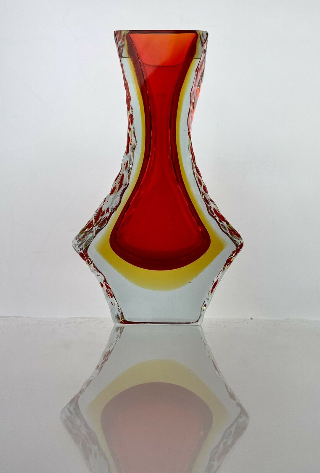 Alessandro Mandruzzato, Murano Italy, Textured Sommerso Glass Block Vase