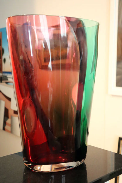 Archimede Seguso (1942-1999), Murano, Italy - X-Large Signed Carnivale Pink and Green Vase - 39.5cm