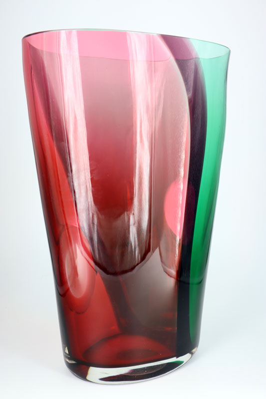 Archimede Seguso (1942-1999), Murano, Italy - X-Large Signed Carnivale Pink and Green Vase - 39.5cm