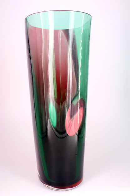 Archimede Seguso (1942-1999), Murano, Italy - X-Large Signed Carnivale Pink and Green Vase - 39.5cm