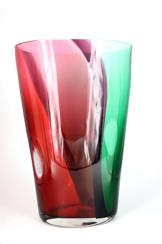 Archimede Seguso (1942-1999), Murano, Italy - X-Large Signed Carnivale Pink and Green Vase - 39.5cm